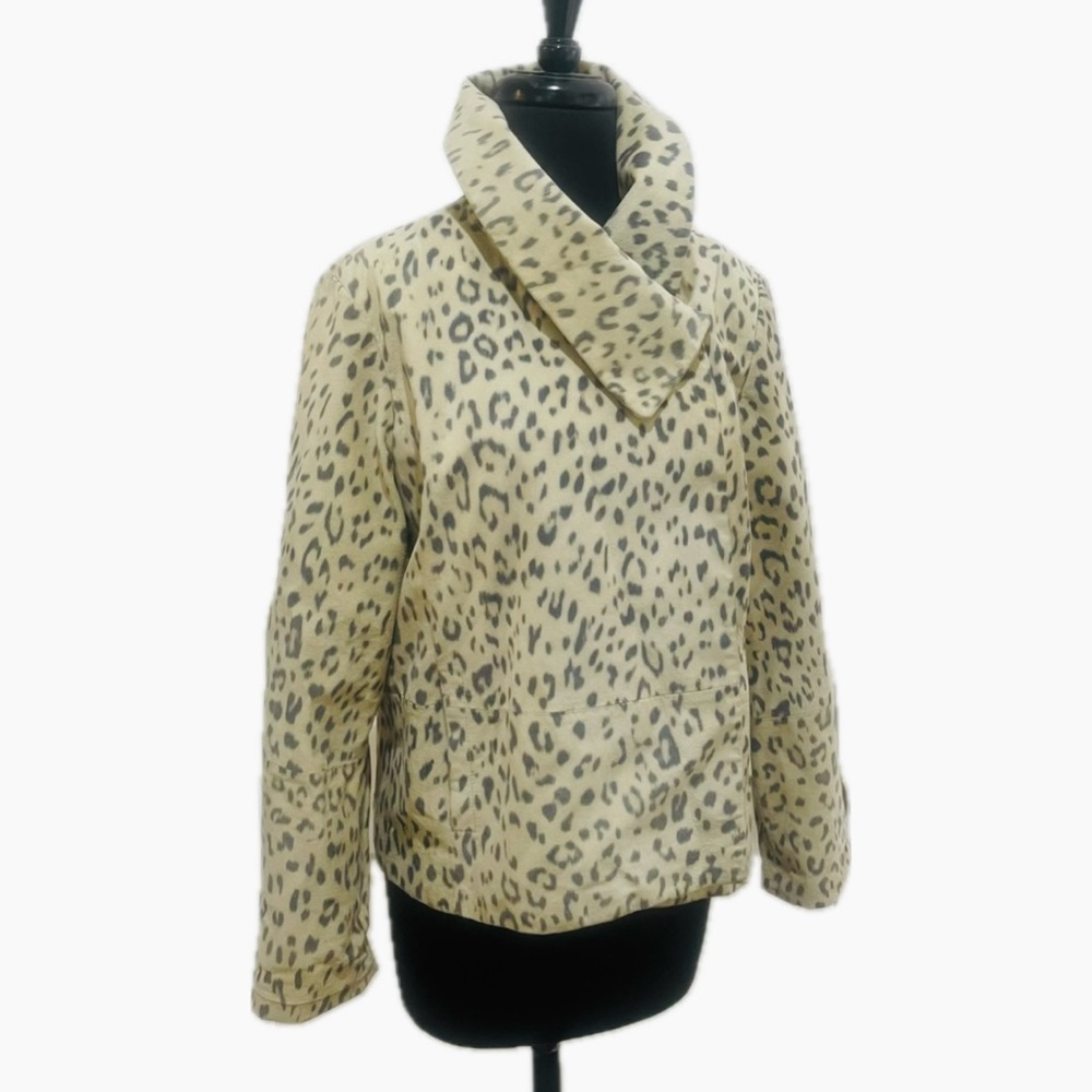 Chicos Funnel Neck Leopard Print Jacket